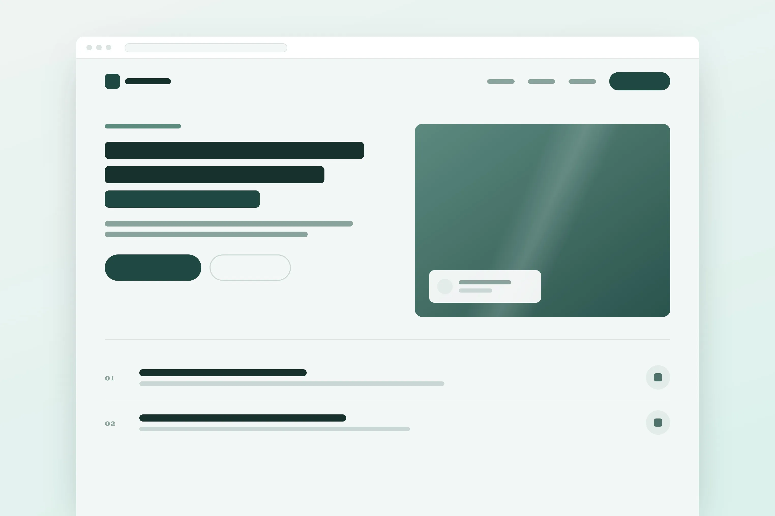 Schematische Darstellung einer Homepage im Browserfenster: Hero-Bereich und Leistungsliste